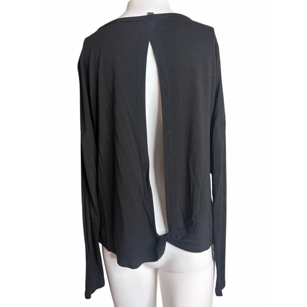 Black Long-Sleeve Open-Back Women's Top